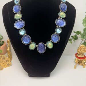 Avon Necklace 90s Blue Green Molded Glass Links Adjustable 19.5" Length Vintage